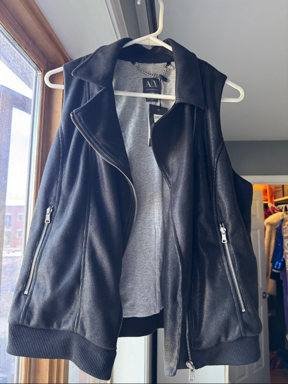 A|X Armani Exchange Black Zip-Front Moto Vest